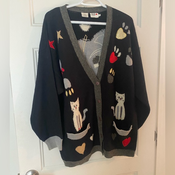 JOYE + FUN knitwear cardigan vintage cat Large - Picture 2 of 13